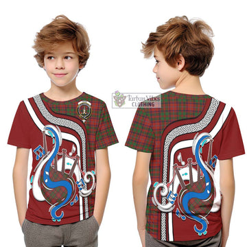 Shaw of Tordarroch Red Dress Tartan Kid T-Shirt with Epic Bagpipe Style