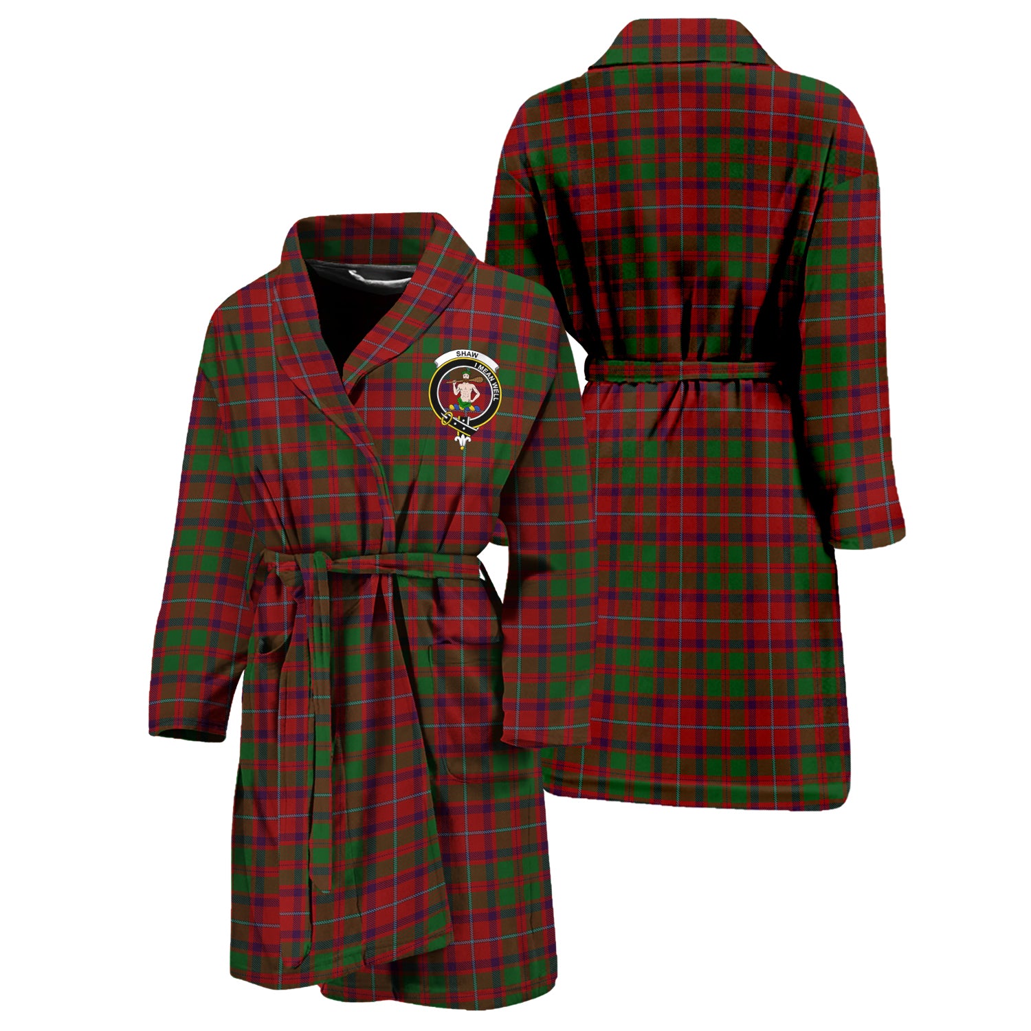 Shaw of Tordarroch Red Dress Tartan Bathrobe with Family Crest Unisex S - Tartan Vibes Clothing