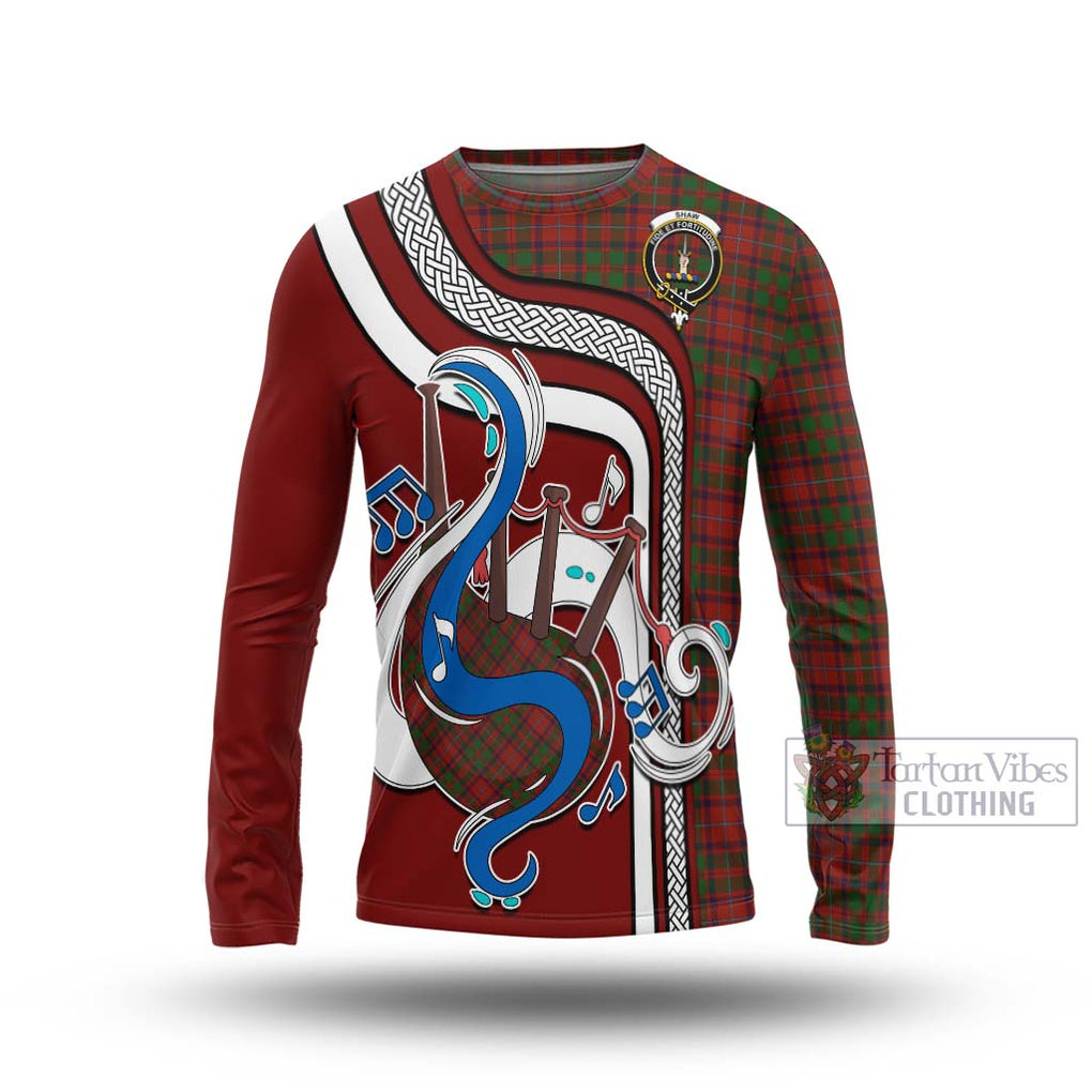 Tartan Vibes Clothing Shaw of Tordarroch Red Dress Tartan Long Sleeve T-Shirt with Epic Bagpipe Style