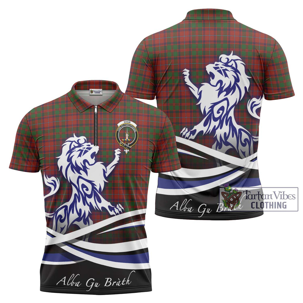 Shaw of Tordarroch Red Dress Tartan Zipper Polo Shirt with Alba Gu Brath Regal Lion Emblem Unisex - Tartanvibesclothing Shop