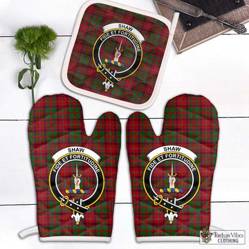 Shaw of Tordarroch Red Dress Tartan Combo Oven Mitt & Pot-Holder with Family Crest