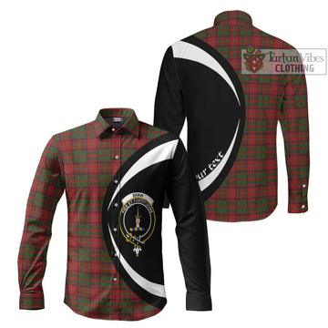 Shaw of Tordarroch Red Dress Tartan Long Sleeve Button Up with Family Crest Circle Style