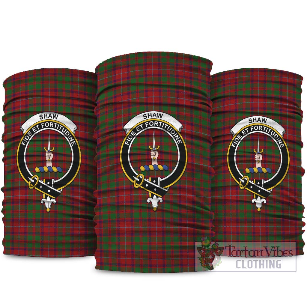 Shaw of Tordarroch Red Dress Tartan Neck Gaiters, Tartan Bandanas, Tartan Head Band with Family Crest