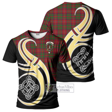 Shaw of Tordarroch Red Dress Tartan T-Shirt with Family Crest and Celtic Symbol Style