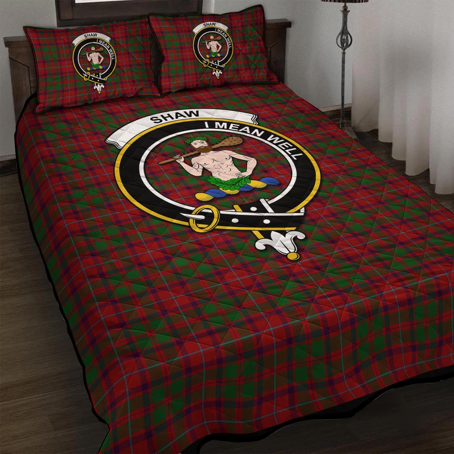 Shaw of Tordarroch Red Dress Tartan Quilt Bed Set with Family Crest - Tartan Vibes Clothing