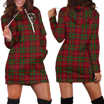 Shaw of Tordarroch Red Dress Tartan Hoodie Dress with Family Crest