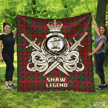 Shaw of Tordarroch Red Dress Tartan Quilt with Clan Crest and the Golden Sword of Courageous Legacy