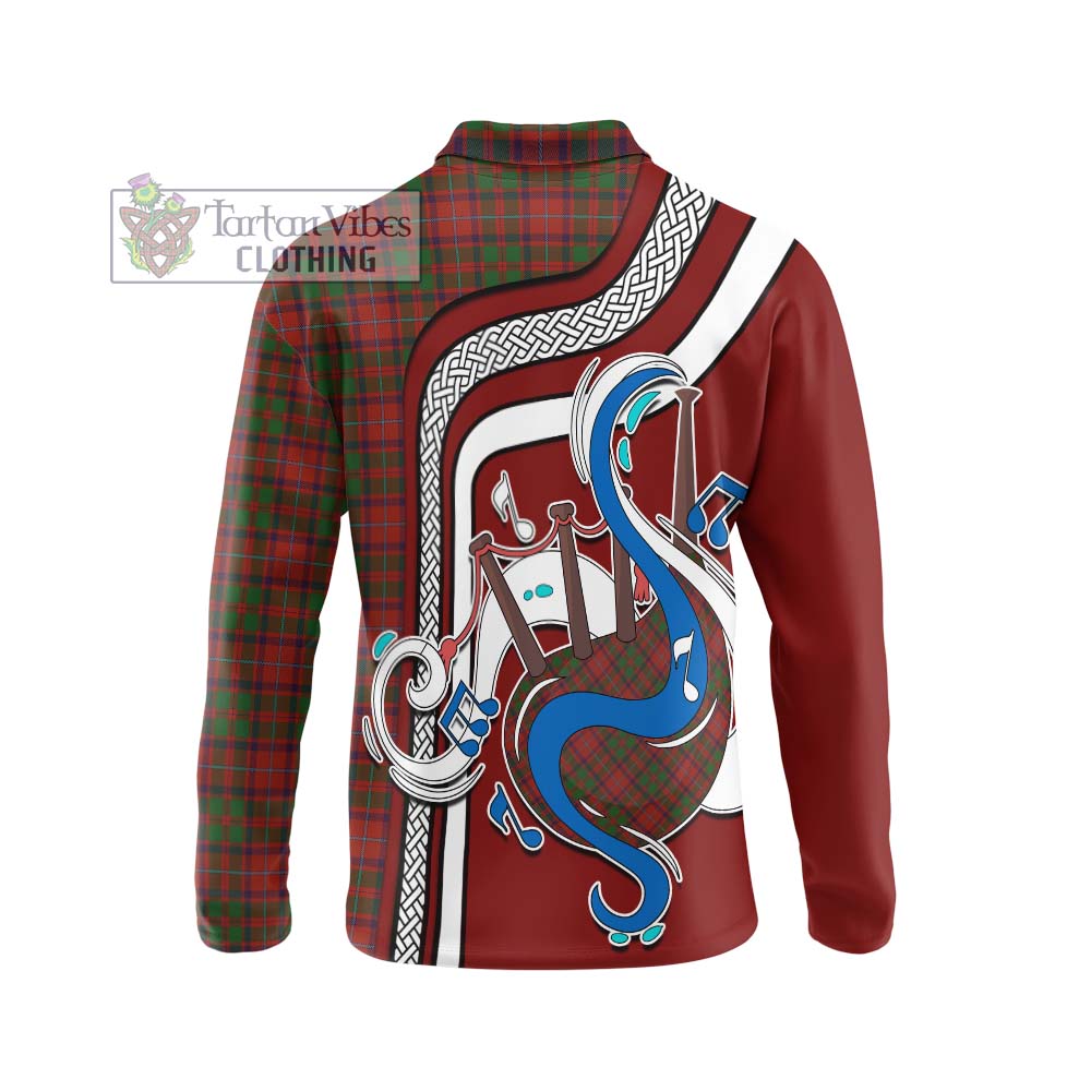 Tartan Vibes Clothing Shaw of Tordarroch Red Dress Tartan Long Sleeve Polo Shirt with Epic Bagpipe Style