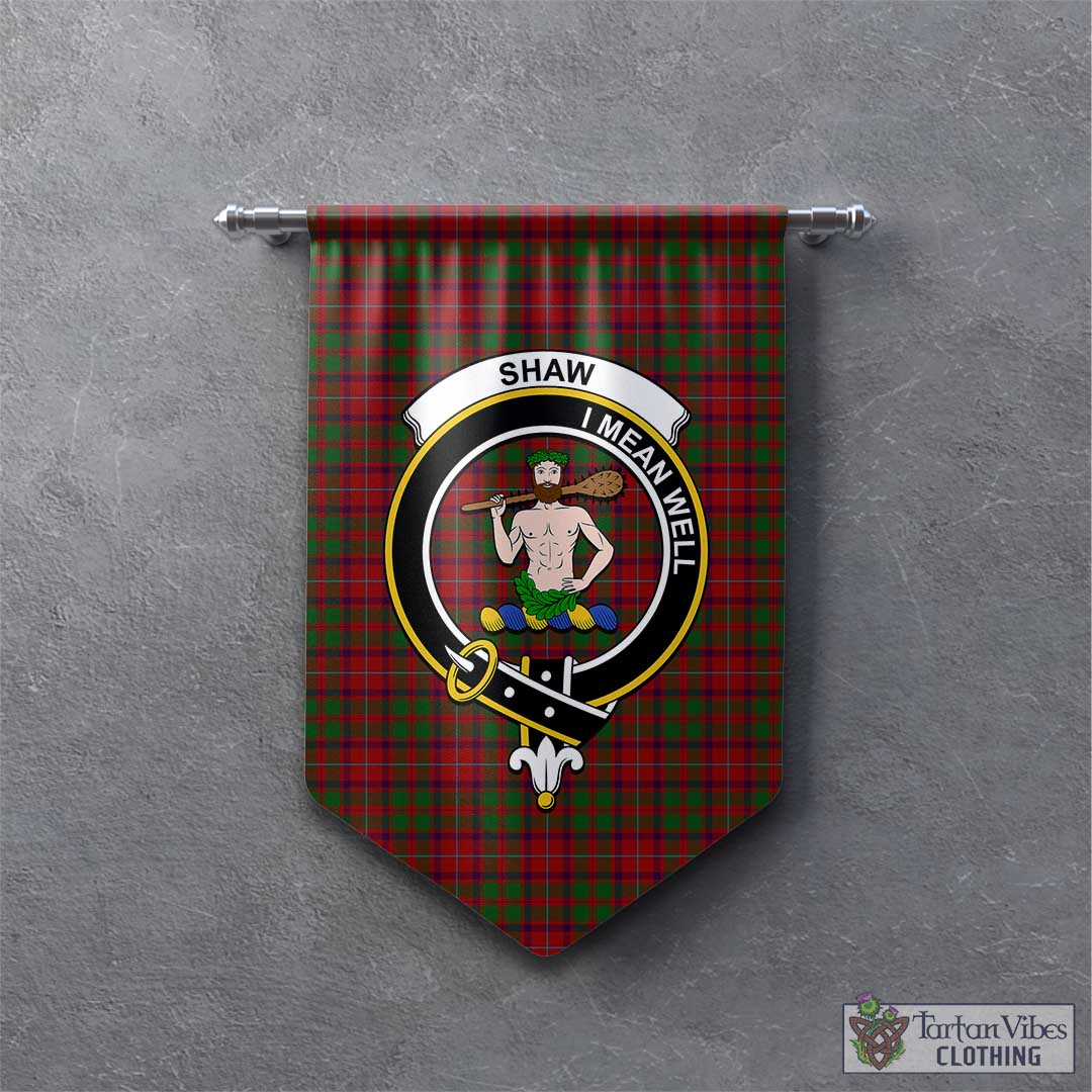 Tartan Vibes Clothing Shaw of Tordarroch Red Dress Tartan Gonfalon, Tartan Banner with Family Crest