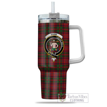 Shaw of Tordarroch Red Dress Tartan Tumbler with Handle with Family Crest