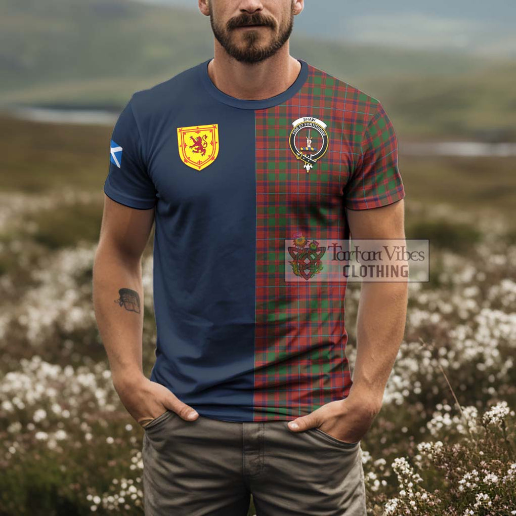 Tartan Vibes Clothing Shaw of Tordarroch Red Dress Tartan T-Shirt Alba with Scottish Lion Royal Arm Half Style