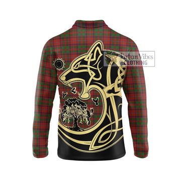 Shaw of Tordarroch Red Dress Tartan Long Sleeve Polo Shirt with Family Crest Celtic Wolf Style