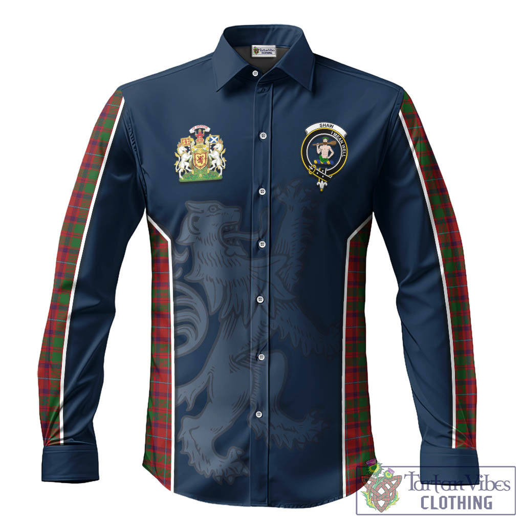 Shaw of Tordarroch Red Dress Tartan Long Sleeve Button Up Shirt with Family Crest and Lion Rampant Vibes Sport Style