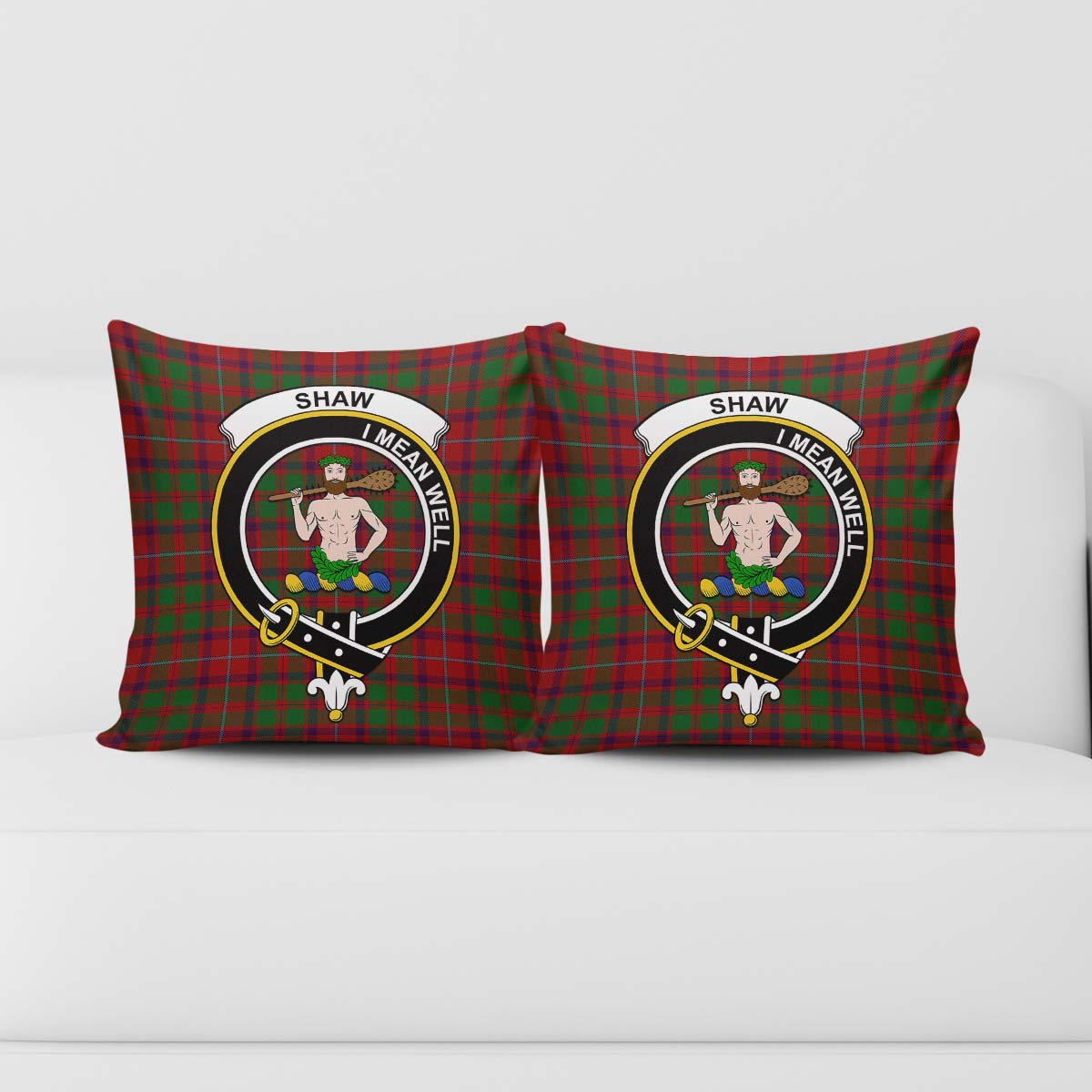 Shaw of Tordarroch Red Dress Tartan Pillow Cover with Family Crest - Tartanvibesclothing