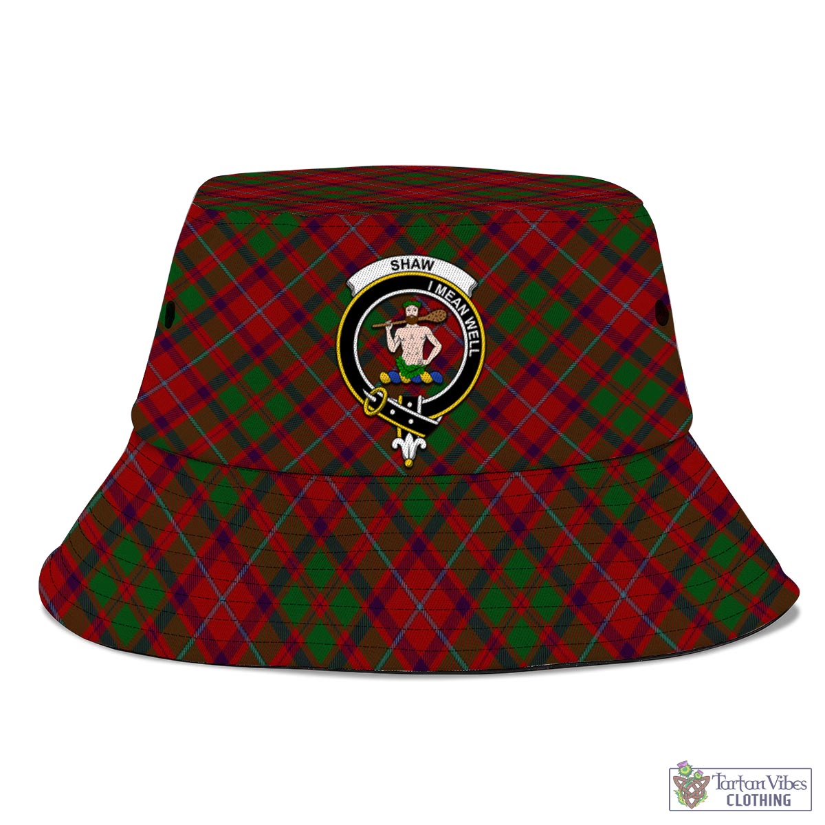 Tartan Vibes Clothing Shaw of Tordarroch Red Dress Tartan Bucket Hat with Family Crest