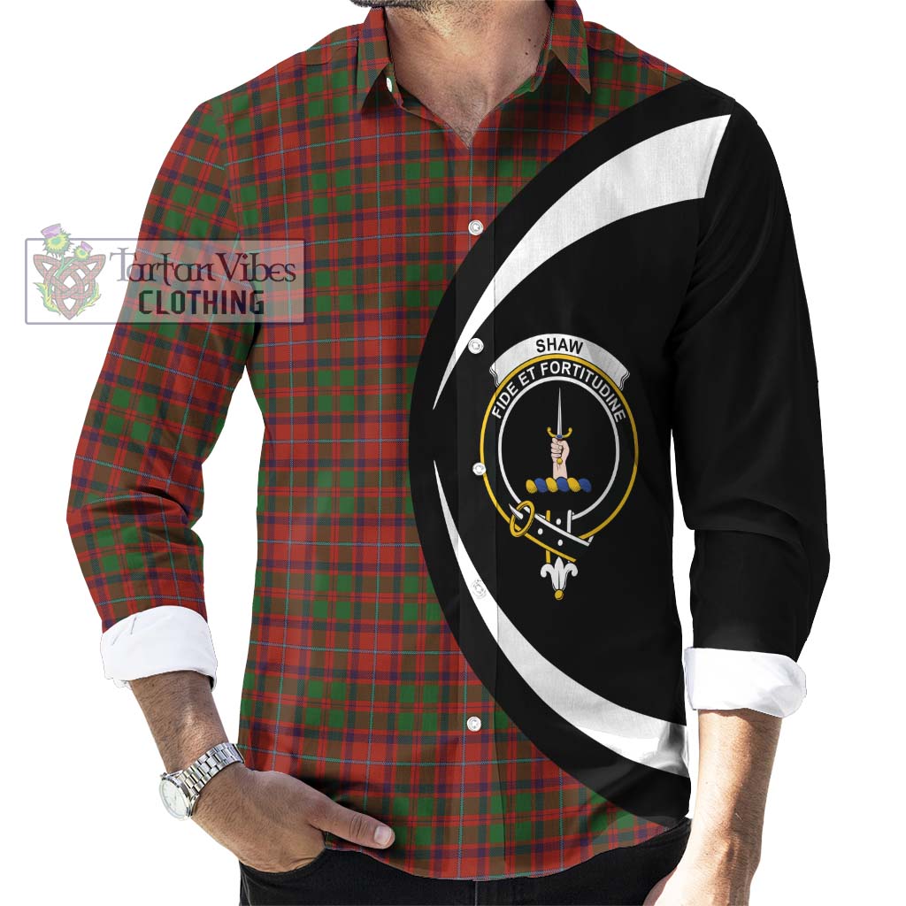 Shaw of Tordarroch Red Dress Tartan Long Sleeve Button Up with Family Crest Circle Style - Tartan Vibes Clothing