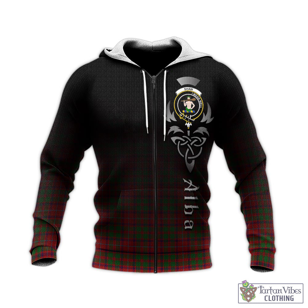 Tartan Vibes Clothing Shaw of Tordarroch Red Dress Tartan Knitted Hoodie Featuring Alba Gu Brath Family Crest Celtic Inspired