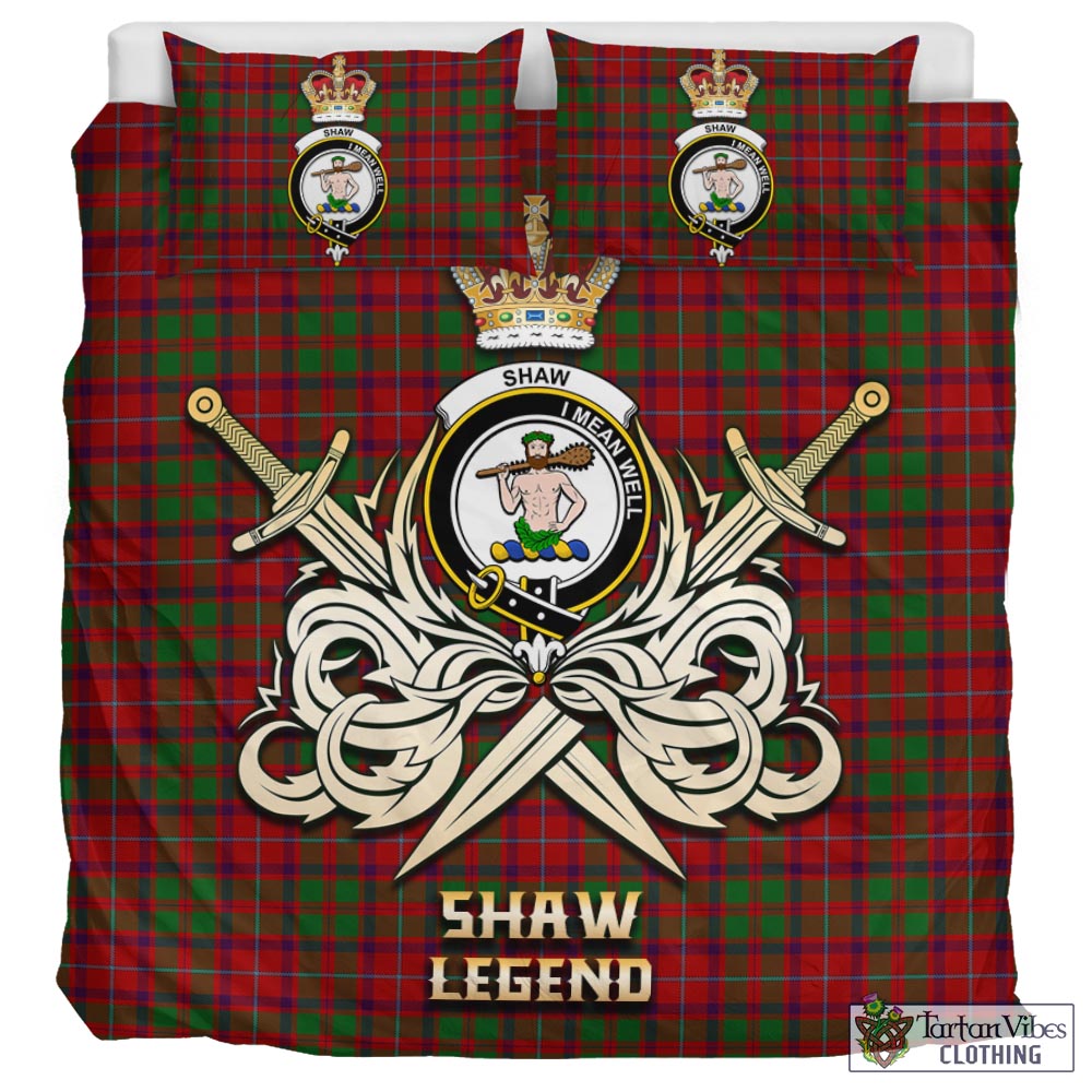 Tartan Vibes Clothing Shaw of Tordarroch Red Dress Tartan Bedding Set with Clan Crest and the Golden Sword of Courageous Legacy