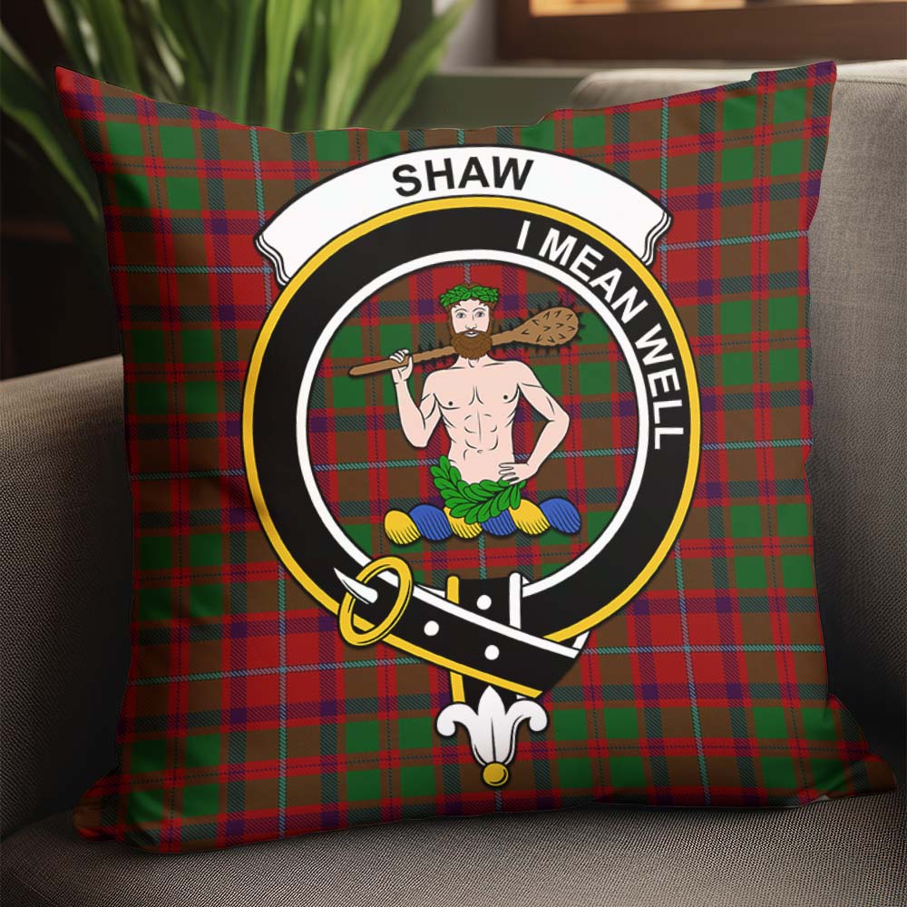 Shaw of Tordarroch Red Dress Tartan Pillow Cover with Family Crest - Tartanvibesclothing