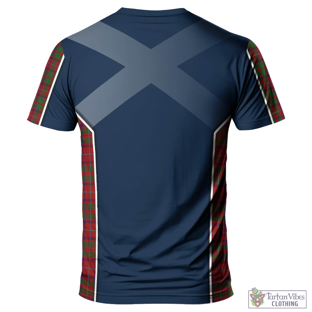 Tartan Vibes Clothing Shaw of Tordarroch Red Dress Tartan T-Shirt with Family Crest and Scottish Thistle Vibes Sport Style