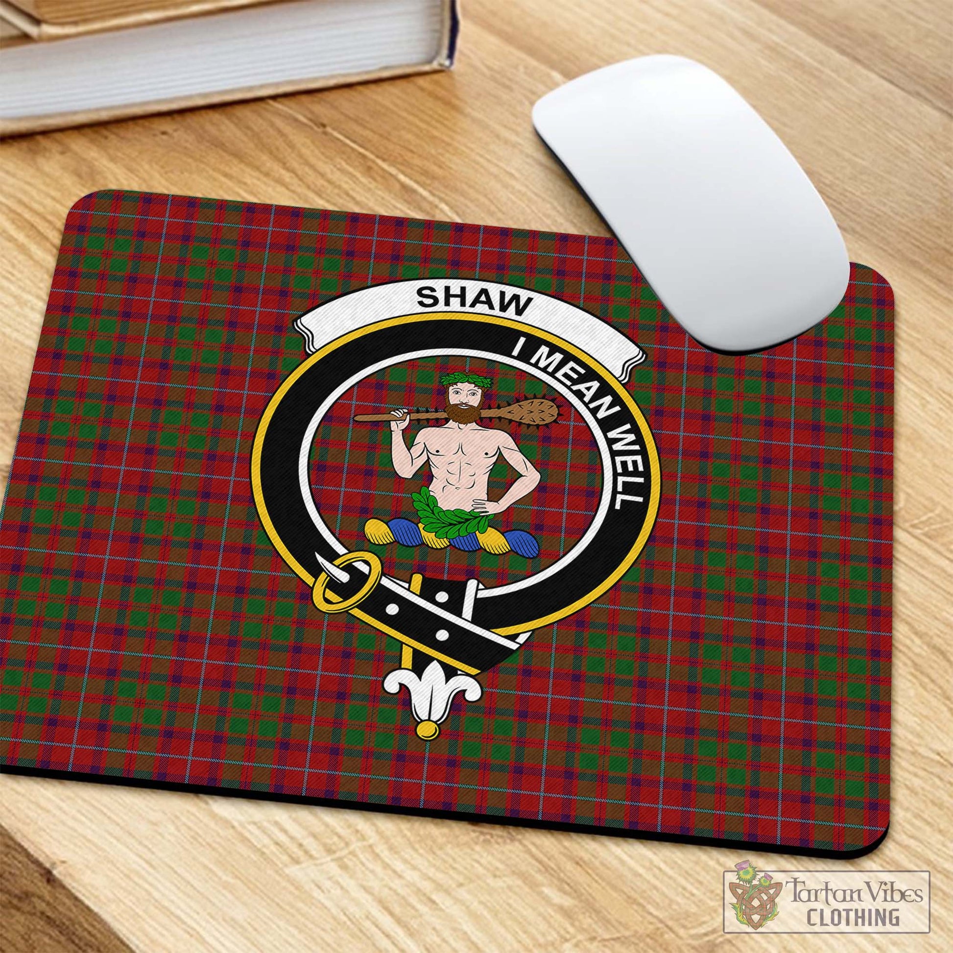 Tartan Vibes Clothing Shaw of Tordarroch Red Dress Tartan Mouse Pad with Family Crest