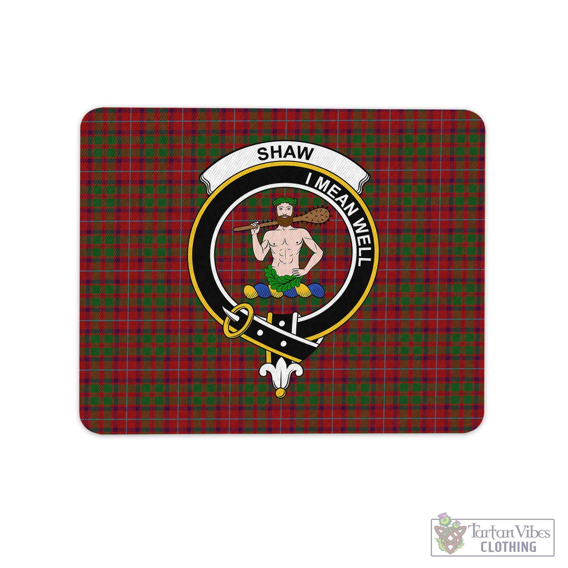 Tartan Vibes Clothing Shaw of Tordarroch Red Dress Tartan Mouse Pad with Family Crest