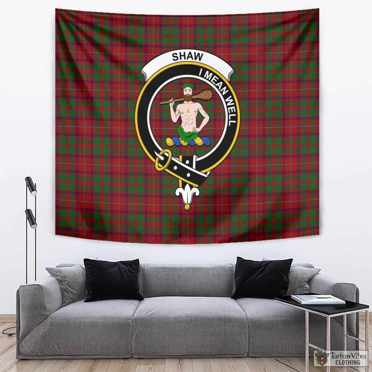 Tartan Vibes Clothing Shaw of Tordarroch Red Dress Tartan Tapestry Wall Hanging and Home Decor for Room with Family Crest