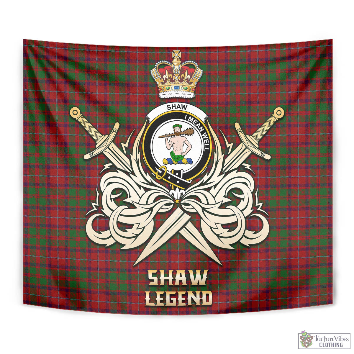 Tartan Vibes Clothing Shaw of Tordarroch Red Dress Tartan Tapestry with Clan Crest and the Golden Sword of Courageous Legacy