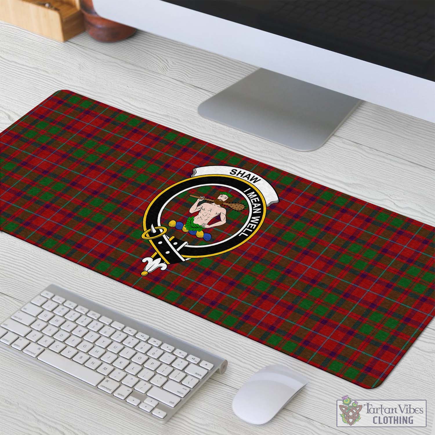 Tartan Vibes Clothing Shaw of Tordarroch Red Dress Tartan Mouse Pad with Family Crest