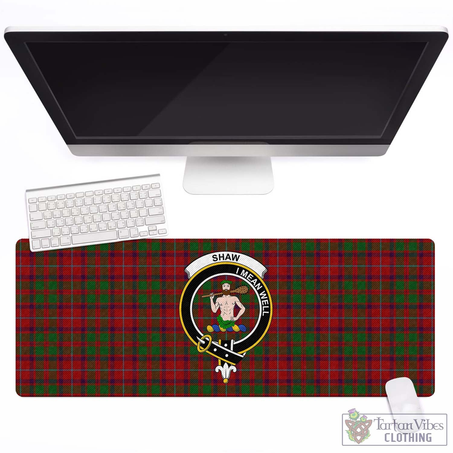 Tartan Vibes Clothing Shaw of Tordarroch Red Dress Tartan Mouse Pad with Family Crest