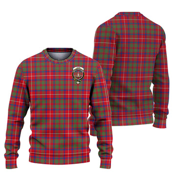 Shaw Red Modern Tartan Ugly Sweater with Family Crest