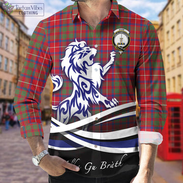 Shaw Red Modern Tartan Long Sleeve Button Up Shirt with Alba Gu Brath Regal Lion Emblem