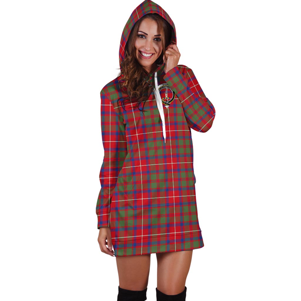 Shaw Red Modern Tartan Hoodie Dress with Family Crest - Tartan Vibes Clothing