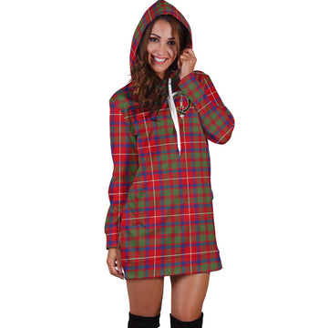 Shaw Red Modern Tartan Hoodie Dress with Family Crest