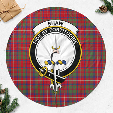 Shaw Red Modern Tartan Christmas Tree Skirt with Family Crest