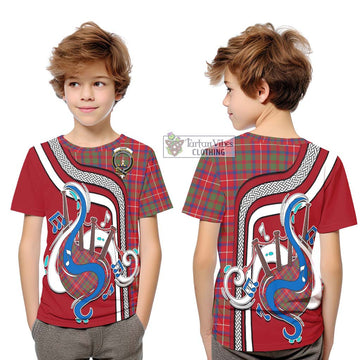 Shaw Red Modern Tartan Kid T-Shirt with Epic Bagpipe Style