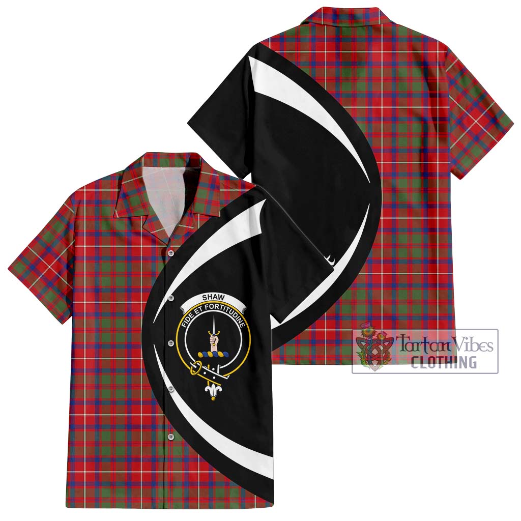 Shaw Red Modern Tartan Short Sleeve Button Up with Family Crest Circle Style Kid - Tartan Vibes Clothing