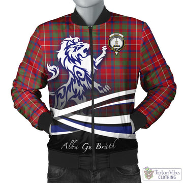 Shaw Red Modern Tartan Bomber Jacket with Alba Gu Brath Regal Lion Emblem