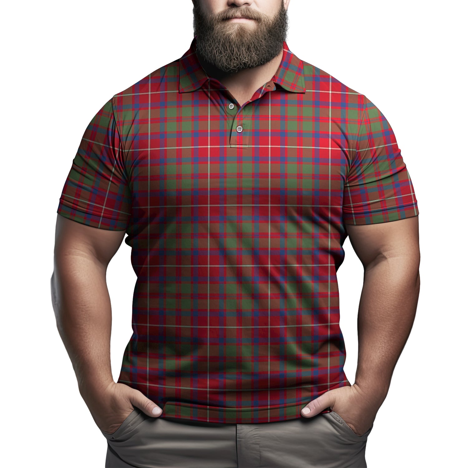 Shaw Red Modern Tartan Mens Polo Shirt Kid - Tartan Vibes Clothing