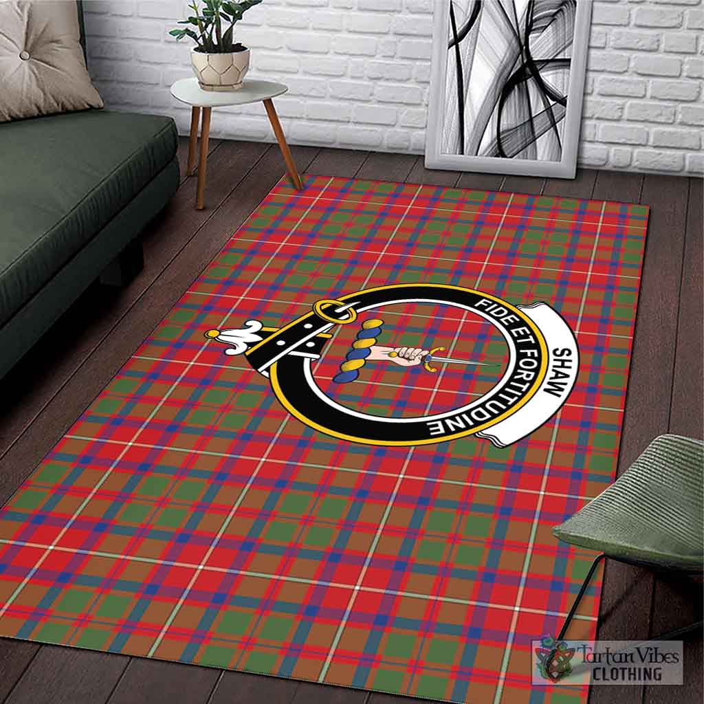 Tartan Vibes Clothing Shaw Red Modern Tartan Area Rug with Family Crest