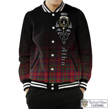 Shaw Red Modern Tartan Baseball Jacket Featuring Alba Gu Brath Family Crest Celtic Inspired