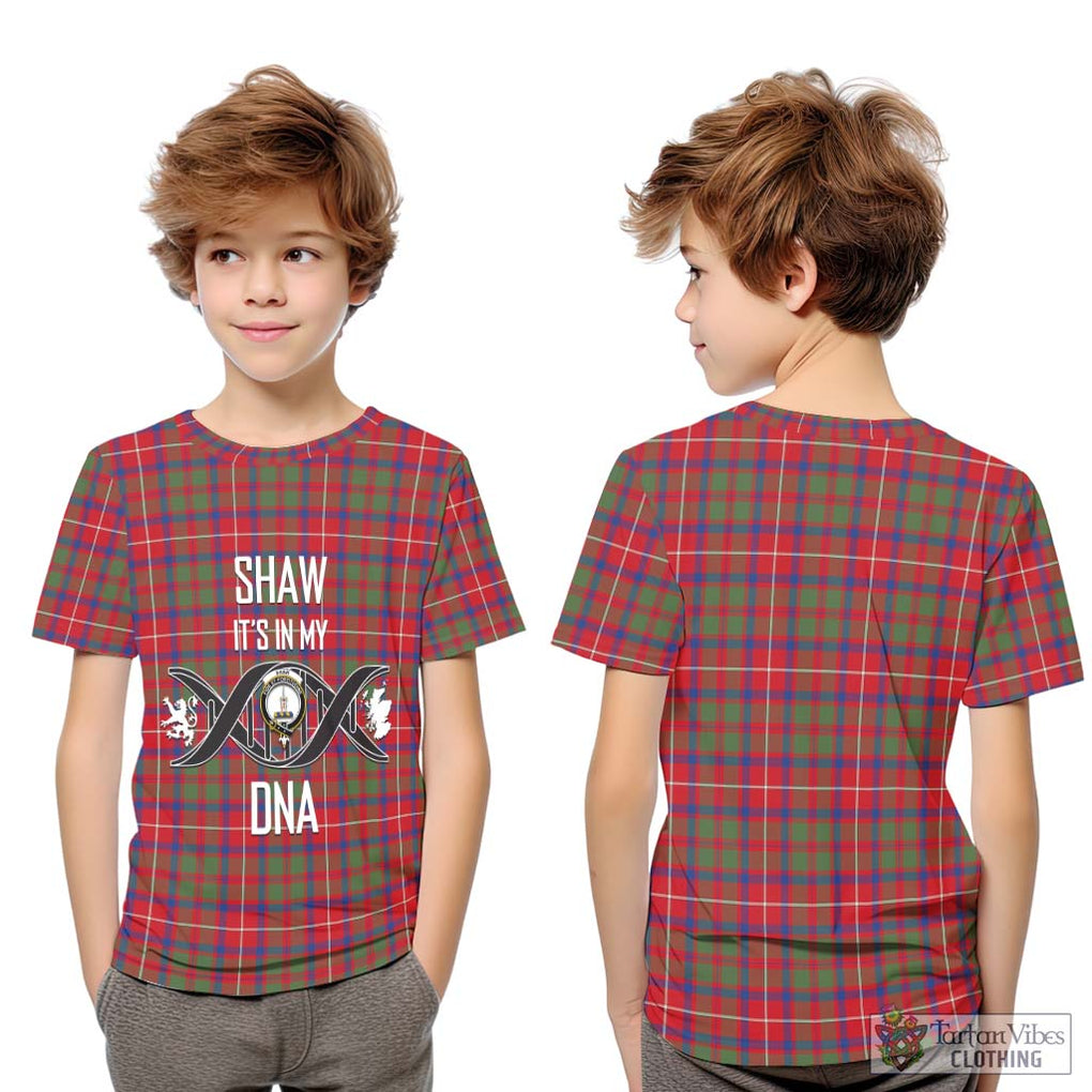 Shaw Red Modern Tartan Kid T-Shirt with Family Crest DNA In Me Style Youth XL Size14 - Tartanvibesclothing Shop