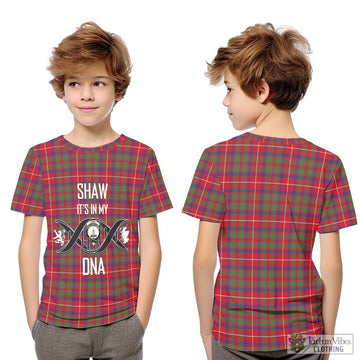 Shaw Red Modern Tartan Kid T-Shirt with Family Crest DNA In Me Style