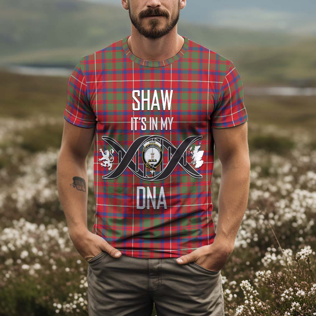 Shaw Red Modern Tartan T-Shirt with Family Crest DNA In Me Style Kid's Shirt - Tartan Vibes Clothing