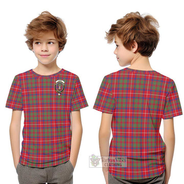 Shaw Red Modern Tartan Kid T-Shirt with Family Crest