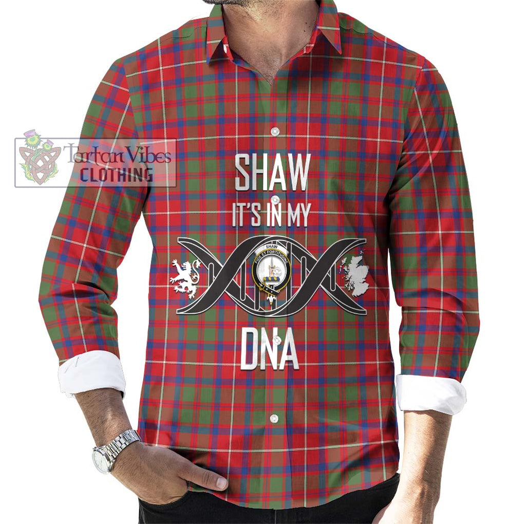 Shaw Red Modern Tartan Long Sleeve Button Shirt with Family Crest DNA In Me Style Men's Shirt S - Tartanvibesclothing Shop