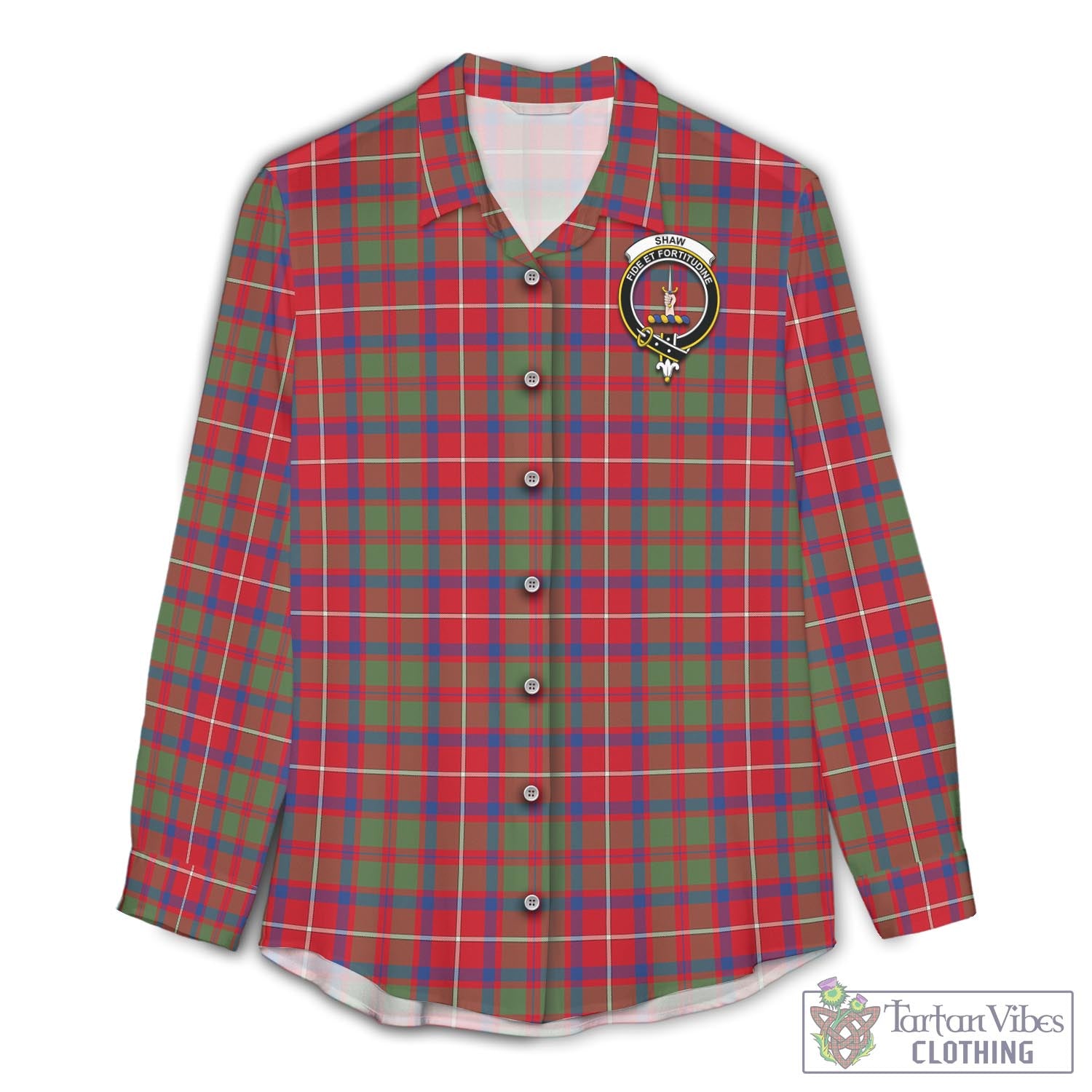 Tartan Vibes Clothing Shaw Red Modern Tartan Womens Casual Shirt with Family Crest