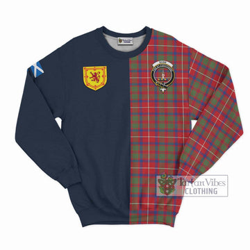 Shaw Red Modern Tartan Sweatshirt Alba with Scottish Lion Royal Arm Half Style