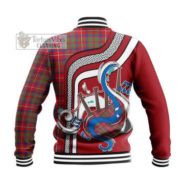 Shaw Red Modern Tartan Baseball Jacket with Epic Bagpipe Style