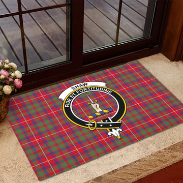 Shaw Red Modern Tartan Door Mat with Family Crest